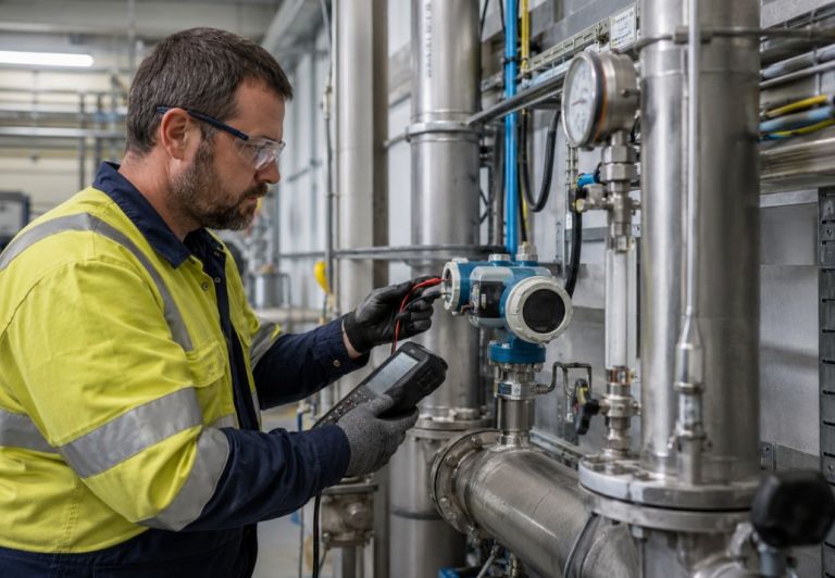 Kinetic Electrical Technician Calibrating Water Treatment Instrumentation